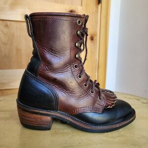 Santa Fe Boot Co Sz 6 Packer Logger Brown Black Leather Lace Up Boots Western